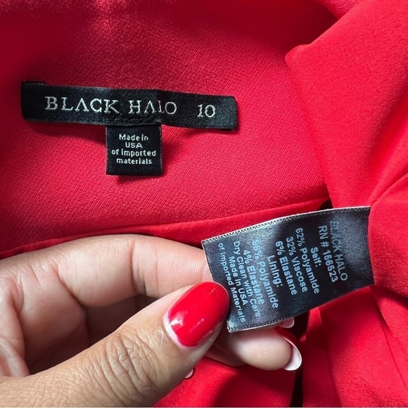 Black Halo Red Date Night Asymmetrical Dress Size 10 Cocktail Bodycon Midi Party - Picture 4 of 14